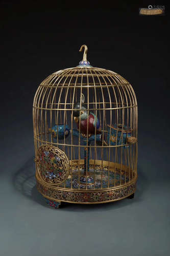 17-19TH CENTURY, A GILT BRONZE ENAMEL BIRDCAGE, QING DYNASTY