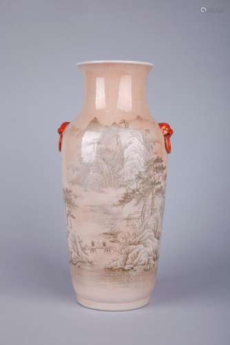 A CAFE-AU-LAIT 'LANDSCAPE' VASE, REPUBLICAN PERIOD