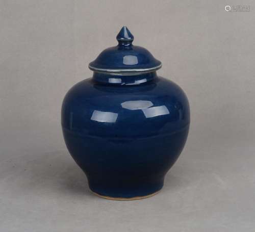 A BLUE-GLAZED JAR AND COVER, WANGLI MARK, MING DYNASTY