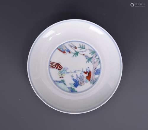 A DOUCAI 'BOYS' SAUCER DISH, YONGZHENG MARK, QING DYNASTY