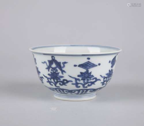 A BLUE AND WHITE BOWL, WANLI MARK, QING DYNASTY