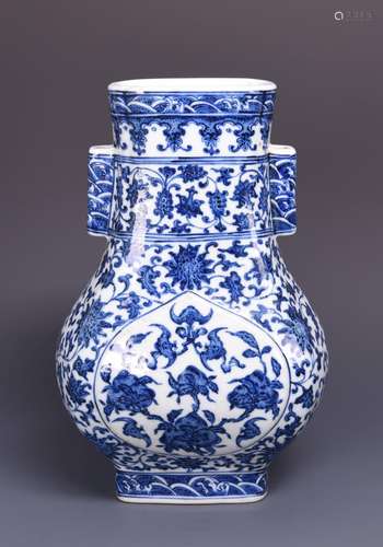 A BLUE AND WHITE 'LOTUS' VASE, QIANLONG MARK, QING DYNASTY