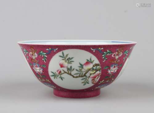 A FAMILLE ROSE PINK GROUND SGRAFFITO BOWL, QIANLONG MARK, QING DYNASTY