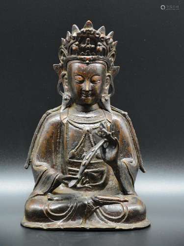 A BRONZE FIGURE OF GUANYIN, MING DYNASTY