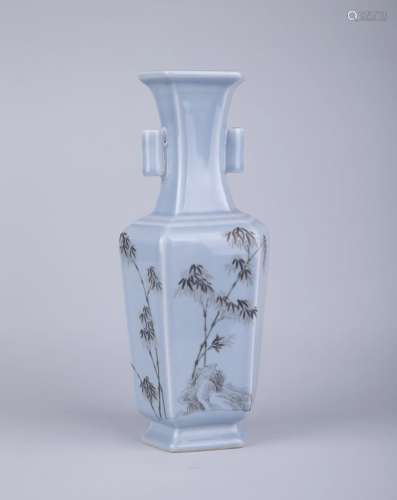 A BLUE-GLAZED AND GRISAILLE-DECORATED 'POETRY' VASE, QIANLONG MARK, QING DYNASTY