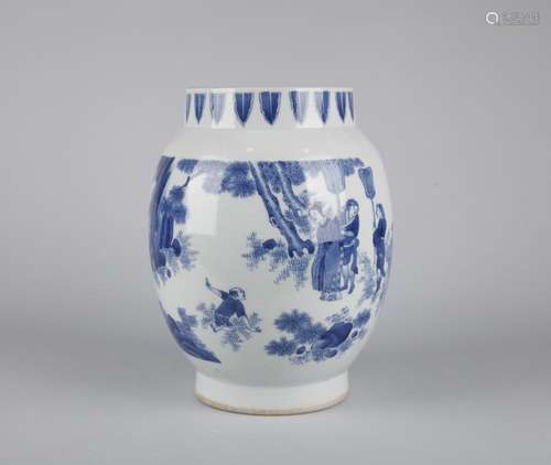 A BLUE AND WHITE JAR, 17TH CENTURY