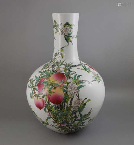 A FAMILLE ROSE 'NINE PEACHES' VASE, QIANLONG MARK BUT 19TH CENTURY