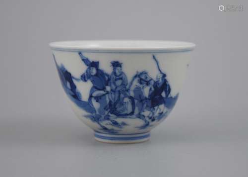 A BLUE AND WHITE CUP, KANGXI MARK BUT 19TH CENTURY