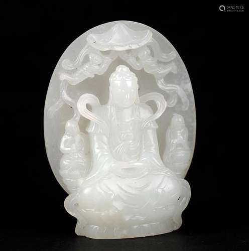 A WHITE JADE FIGURE OF BUDDHA ,18TH CENTURY