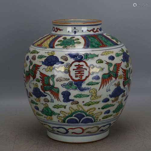 A FAMILLE VERT 'CRANE' JAR, JIAJING MARK, MING DYNASTY