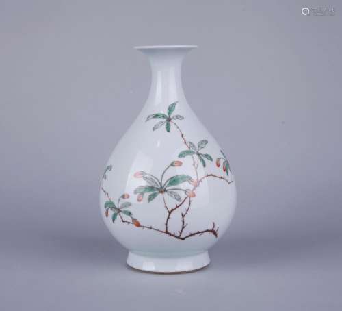 A FAMILLE ROSE PEAR-SHAPED VASE, CHENGHUA MARK BUT 18TH CENTURY