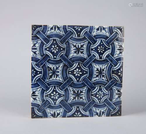 A BLUE AND WHITE CERAMIC TILE, 15TH CENTURY