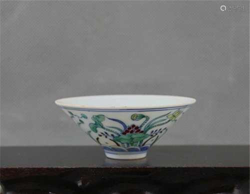 A RARE DOUCAI 'LOTUS' CONICAL CUP, CHENGHUA MARK BUT LATER