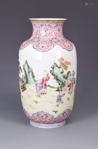 A FAMILLE ROSE 'BOYS' VASE, QIANLONG MARK, QING DYNASTY