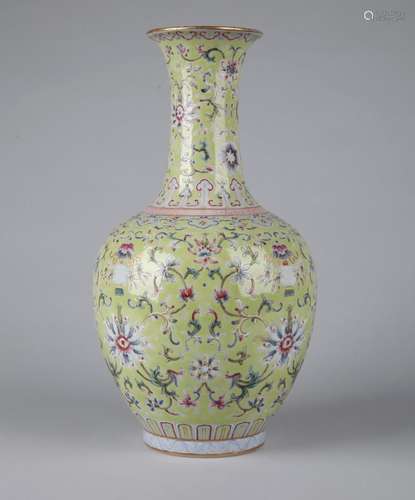 A FAMILLE ROSE BOTTLE VASE, JIAQING MARK, QING DYNASTY