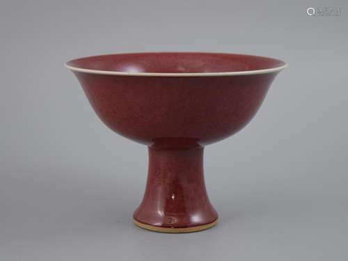 A COPPER-RED-GLAZED STEM CUP, GUANGXU MARK, QING DYNASTY