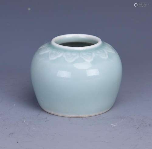 A SEA BLUE-GLAZED WATER POT, QIANLONG MARK, QING DYNASTY