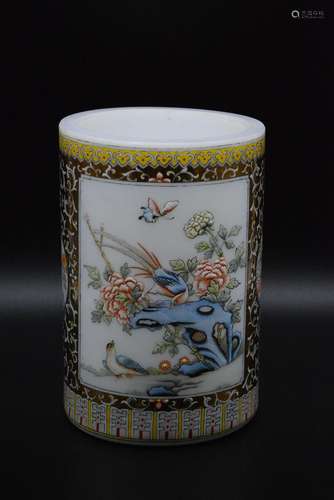 AN ENAMELD PERKING GLASS BRUSH WASHER, QIANLONG MARK, QING DYNASTY