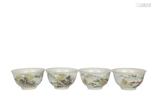 A Set Of Four Chinese Porcelain Teacups With Painting