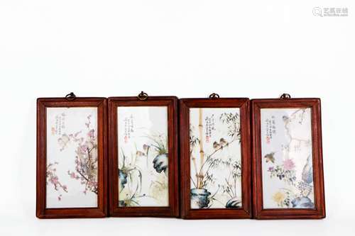 Set of Four Chinese Famille-Rose Porcelain Plaques