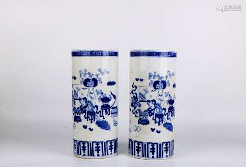 Pair of Chinese Blue and White Porcelain Hat Stands