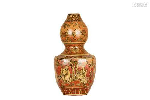 A Chinese Yellow Glazed Double Gourd Porcelain Vase