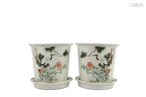 Pair of Chinese Famille-Rose Porcelain Flower Pots