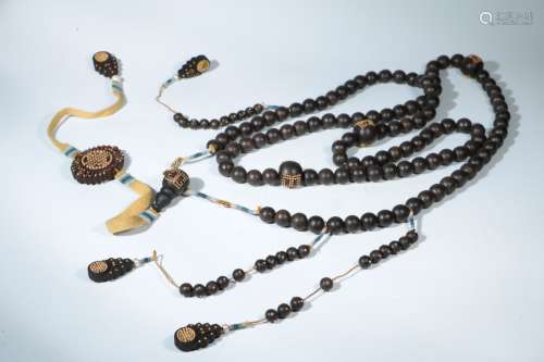 Chinese 108 Aloeswood Beads Court Necklace W Gold beads
