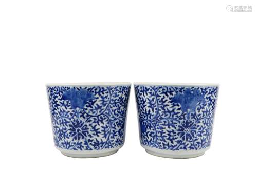 Pair of Chinese Blue and White Porcelain Flower Pots