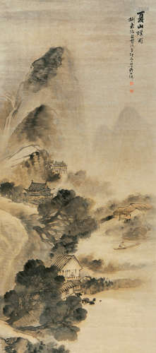 吴石僊（1845～1916） 1891年作 夏山烟雨 立轴 设色纸本