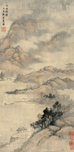 万寿祺（1603～1652） 秋雨绵绵 立轴 设色纸本