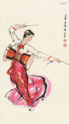陈衍宁（b.1945） 1974年作 舞女 立轴 设色纸本