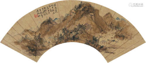 吴待秋（1878～1949） 山水 扇片 设色纸本