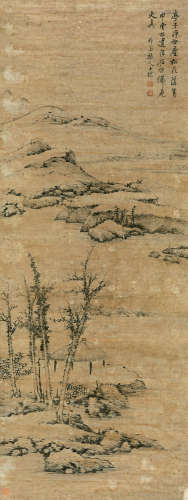 査士标（1615～1698） 寒山茅亭 立轴 水墨纸本