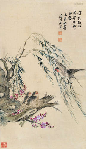 汪溶（1896～1972） 花鸟 镜片 设色纸本