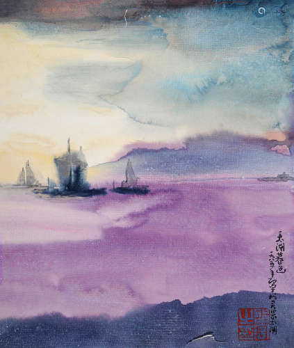 邵宇（1919～1992） 1985年作 太湖暮色 镜片 设色纸本