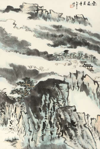 陆俨少（1909～1993） 云岩萧寺 立轴 设色纸本