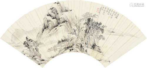 王季迁（1906～2003） 溪山回抱图 扇片 水墨纸本
