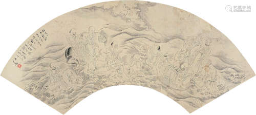 溥儒（1896～1963） 罗汉 扇片 水墨纸本