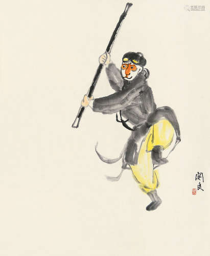 关良（1900～1986） 戏剧人物 镜片 设色纸本