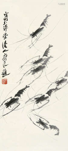 齐良迟（1921～2003） 墨虾图 立轴 水墨纸本
