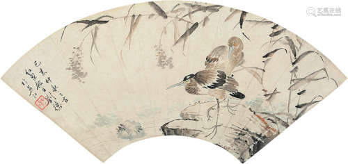 刘德六（1806～1875） 1875年作 水鸟图 扇片 设色纸本