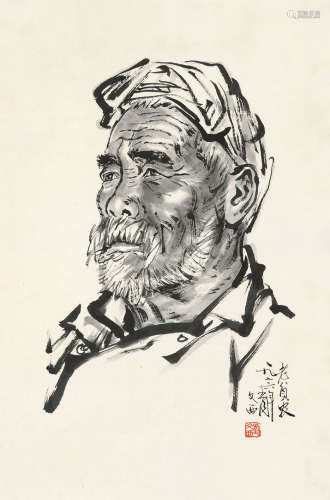 刘文西（b.1933） 老贫农 立轴 水墨纸本