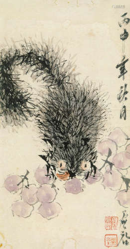 虚谷（1823～1896） 1884年作 松鼠 镜框 设色纸本
