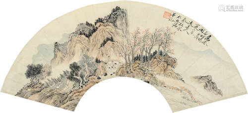 秦祖永（1825～1884） 1874年作 山水 扇片 设色纸本