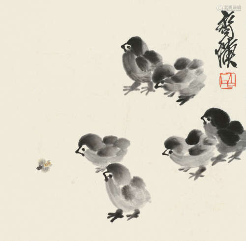 齐白石（1864～1957） 雏鸡图 立轴 设色纸本