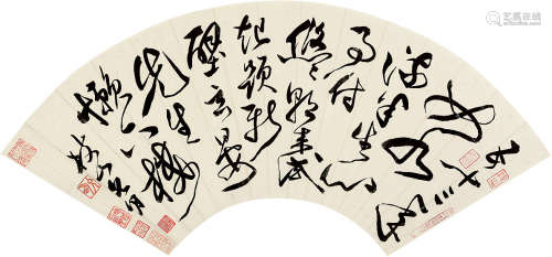 祝枝山（1460～1526） 草书书法 扇片（镜框） 水墨纸本