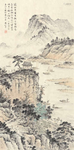 袁松年（1895～1966） 1947年作 富春江图 立轴 设色纸本