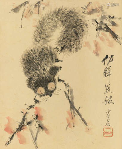 虚谷（1823～1896） 松鼠 镜片 设色纸本