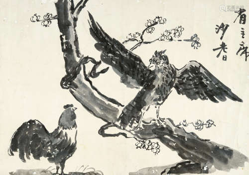 沙耆（1914～2005） 鹰 镜片 水墨纸本